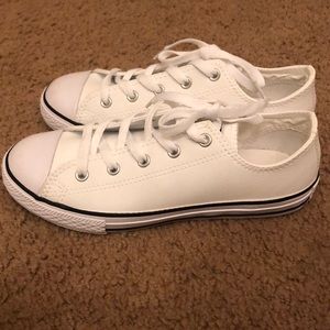 All white leather low top converse